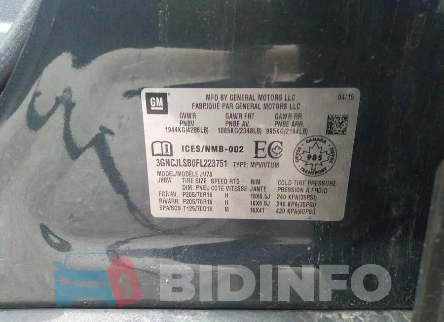 3GNCJLSB0FL223751 Photo# 9