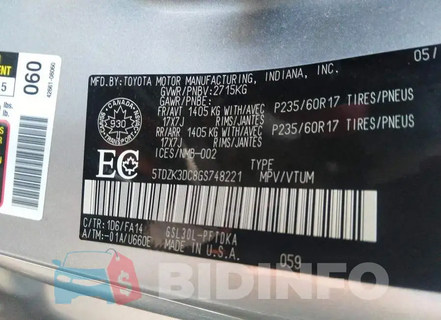 5TDZK3DC8GS748221 Photo# 9