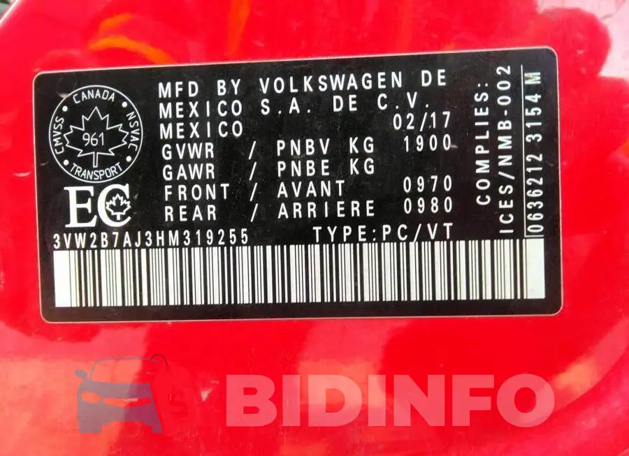 3VW2B7AJ3HM319255 Photo# 9