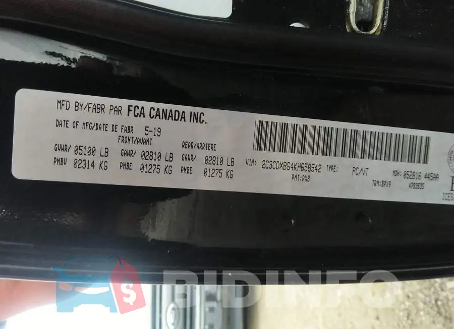 2C3CDXBG4KH658542 Photo# 9