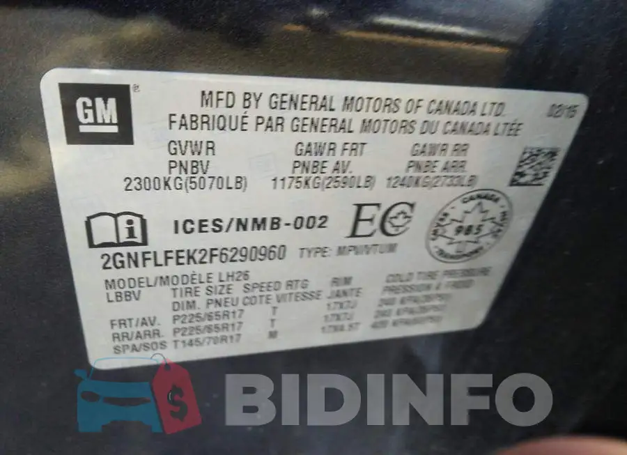 2GNFLFEK2F6290960 Photo# 9