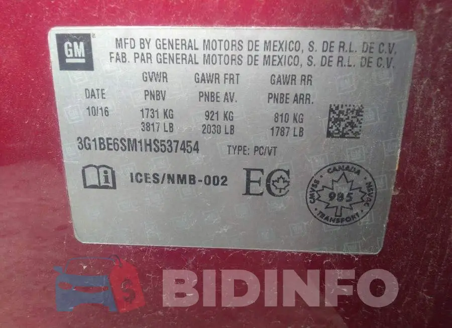 3G1BE6SM1HS537454 Photo# 9