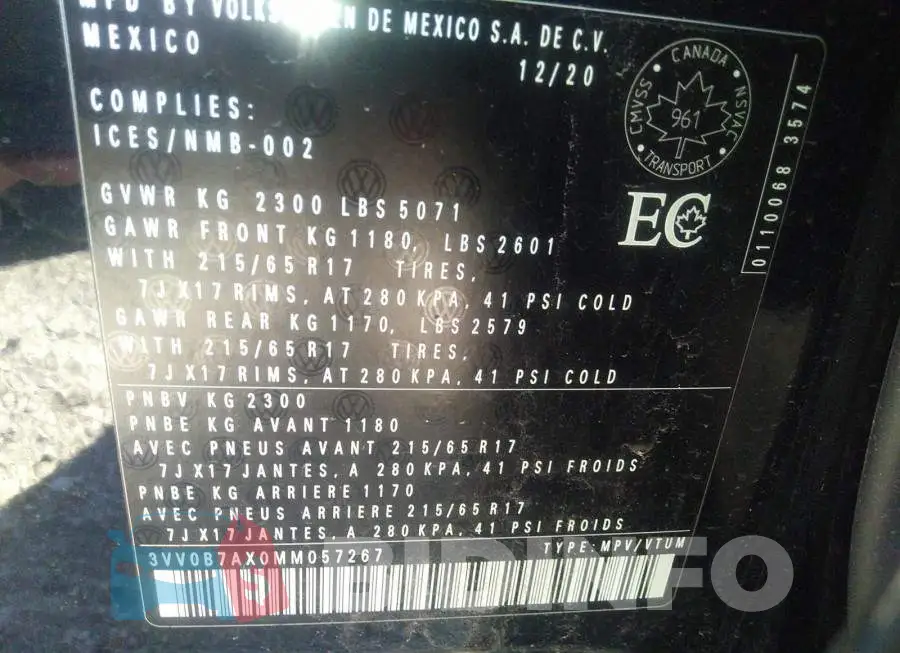 3VV0B7AX0MM057267 Photo# 9