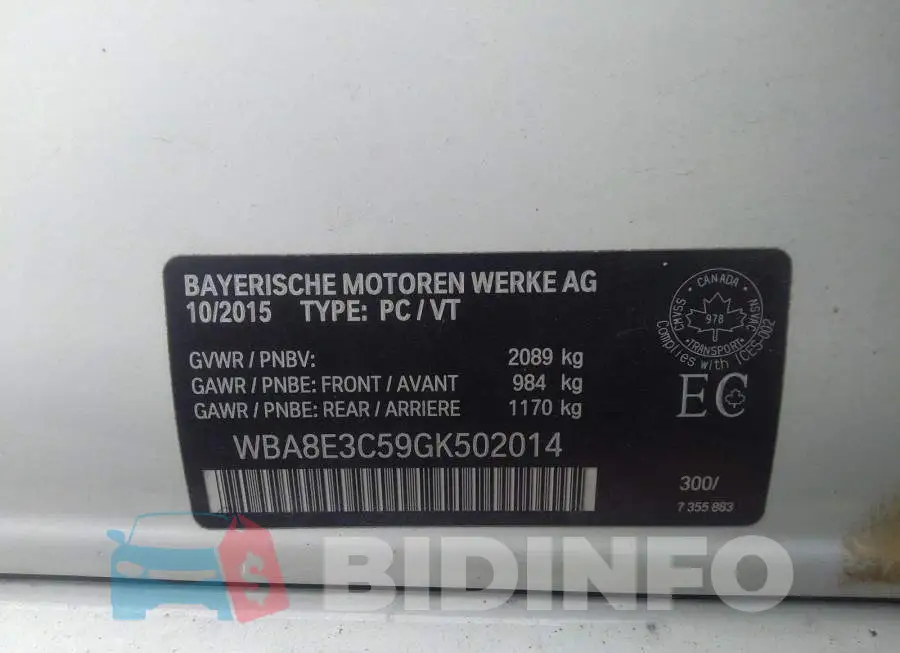 WBA8E3C59GK502014 Photo# 9