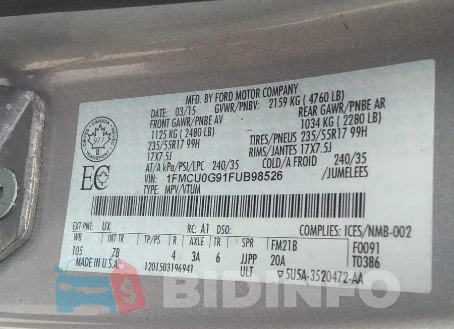 1FMCU0G91FUB98526 Photo# 9
