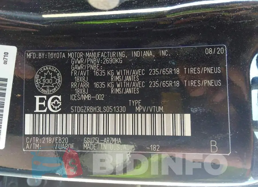 5TDGZRBH3LS051330 Photo# 9