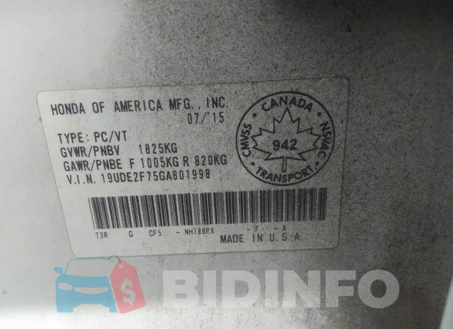 19UDE2F75GA801998 Photo# 9