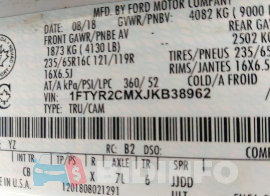 1FTYR2CMXJKB38962 Photo# 9