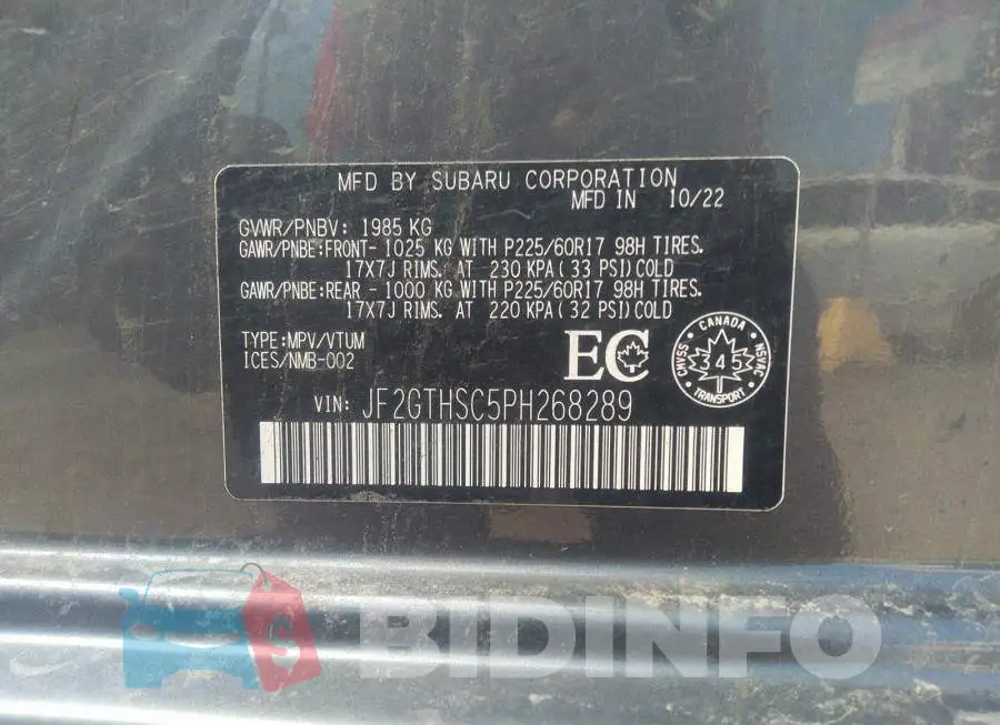 JF2GTHSC5PH268289 Photo# 9