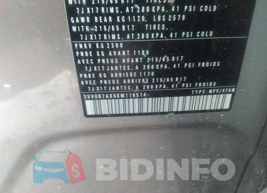 3VV0B7AX6KM116514 Photo# 9