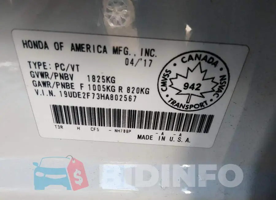19UDE2F73HA802567 Photo# 9