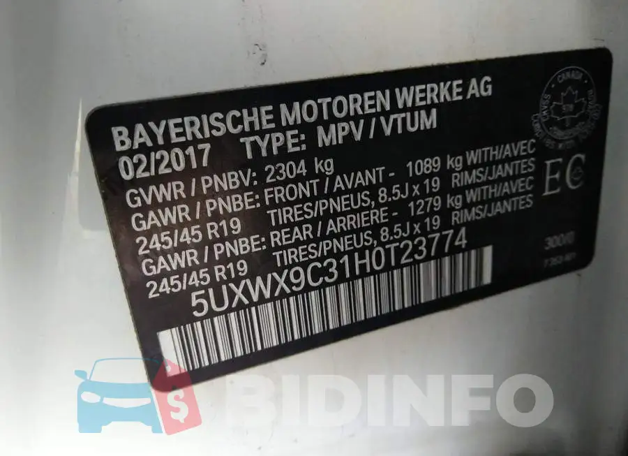 5UXWX9C31H0T23774 Photo# 9