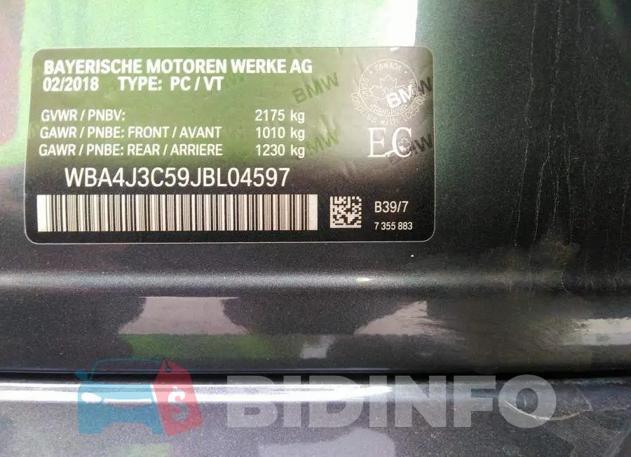 WBA4J3C59JBL04597 Photo# 9