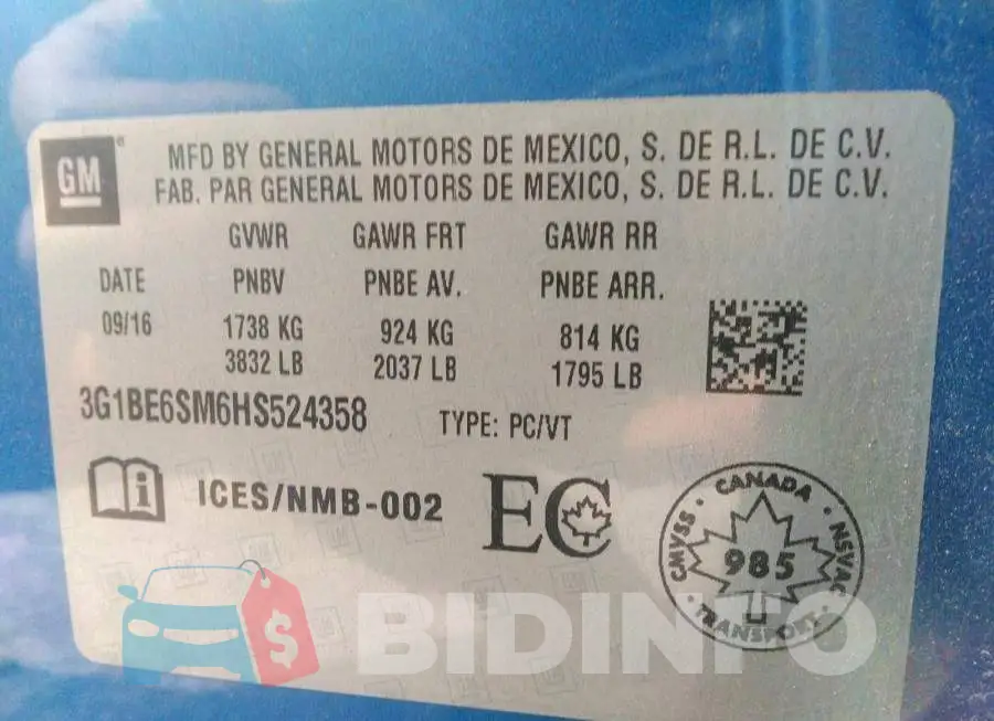 3G1BE6SM6HS524358 Photo# 9