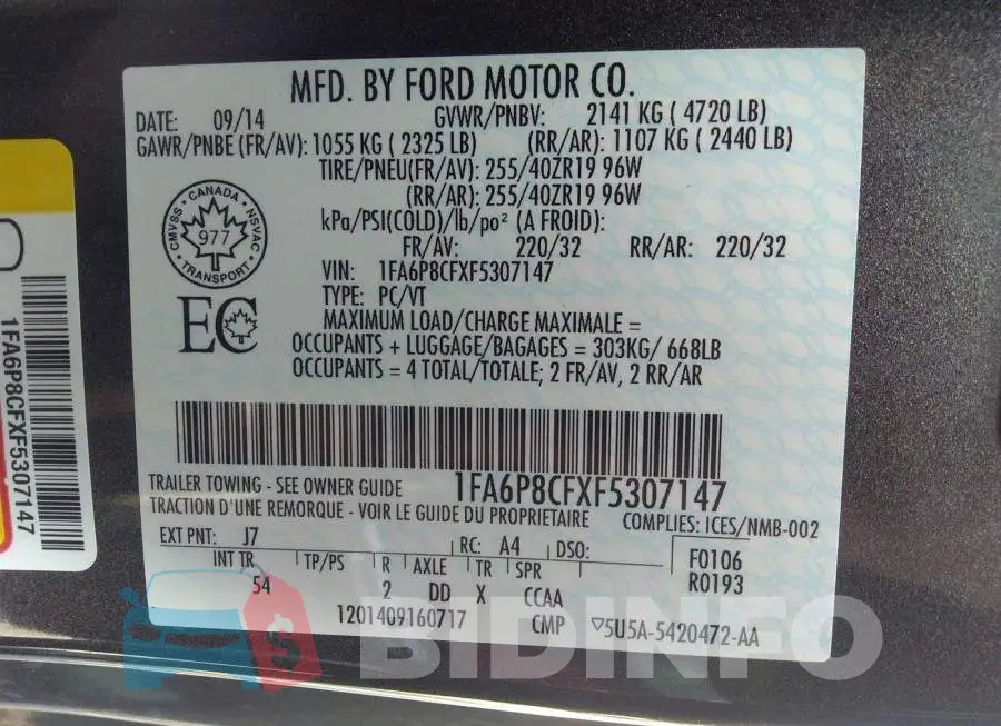 1FA6P8CFXF5307147 Photo# 9