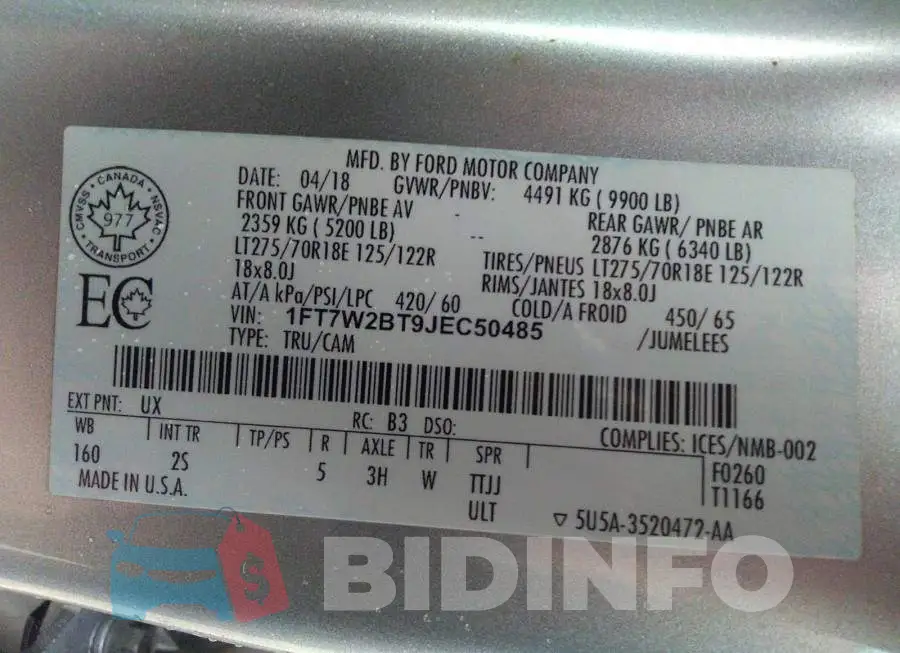 1FT7W2BT9JEC50485 Photo# 9
