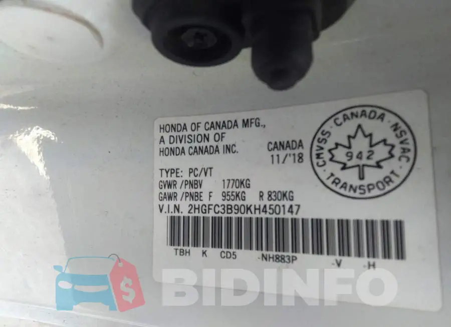 2HGFC3B90KH450147 Photo# 9