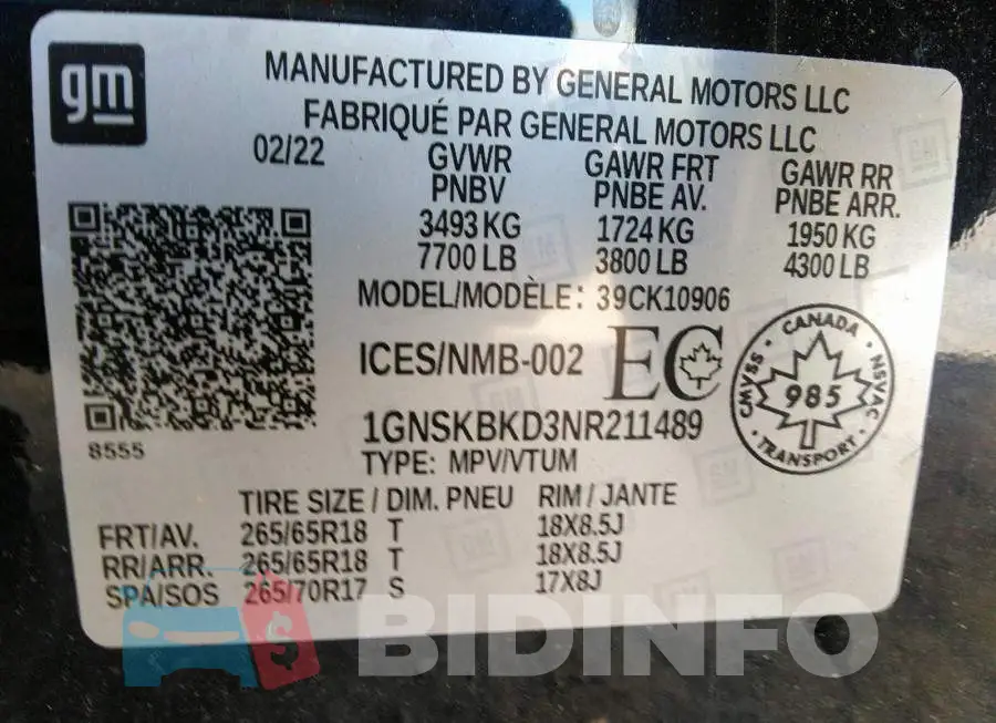 1GNSKBKD3NR211489 Photo# 9