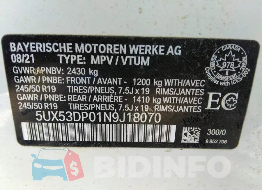 5UX53DP01N9J18070 Photo# 9