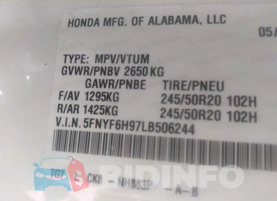5FNYF6H97LB506244 Photo# 9
