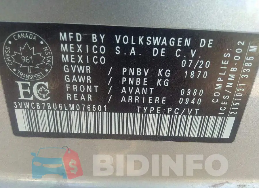 3VWCB7BU6LM076501 Photo# 9
