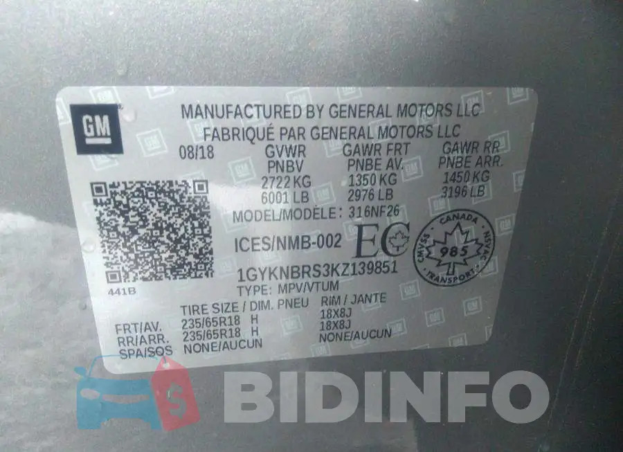 1GYKNBRS3KZ139851 Photo# 9