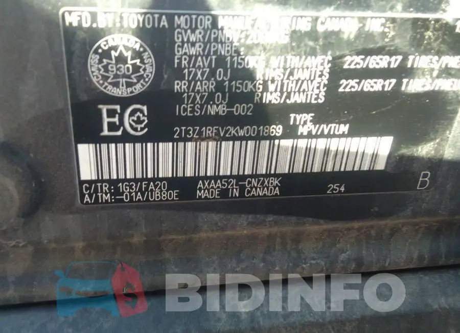 2T3Z1RFV2KW001869 Photo# 9