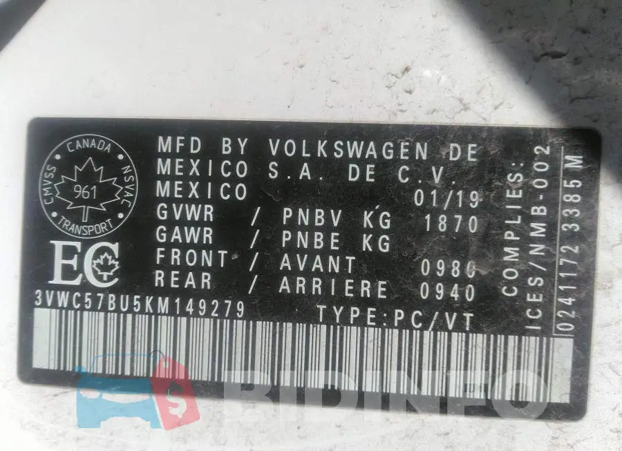 3VWC57BU5KM149279 Photo# 9