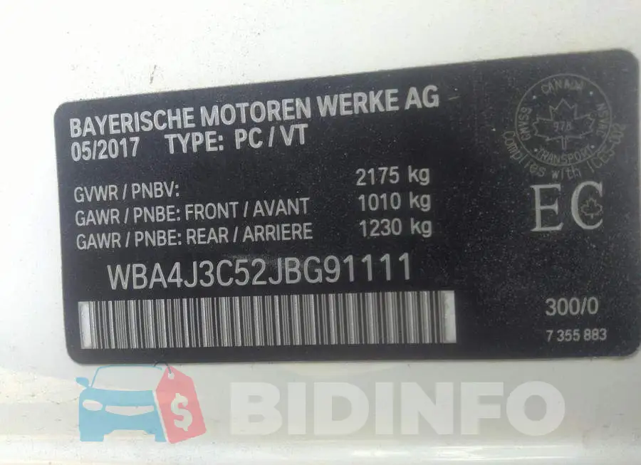 WBA4J3C52JBG91111 Photo# 9