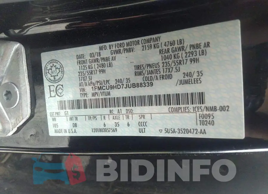 1FMCU9HD7JUB88339 Photo# 9