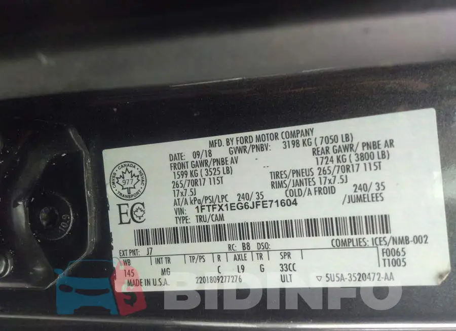 1FTFX1EG6JFE71604 Photo# 9