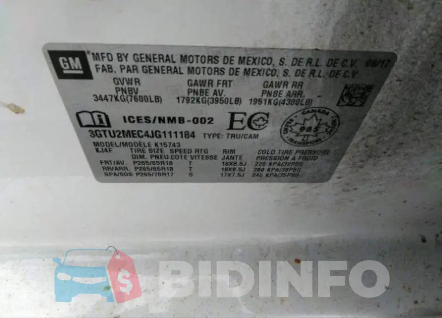 3GTU2MEC4JG111184 Photo# 10
