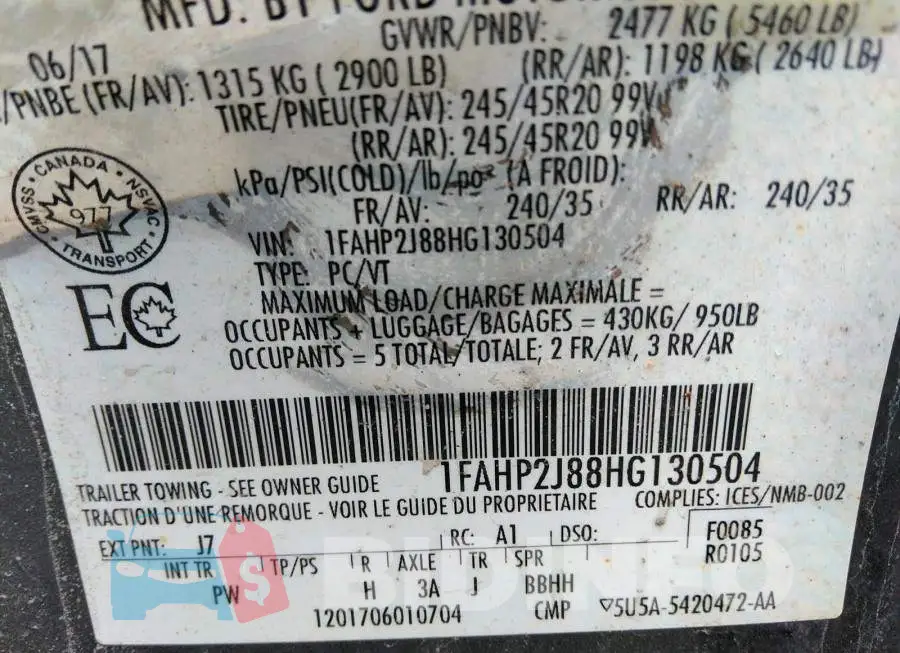 1FAHP2J88HG130504 Photo# 9