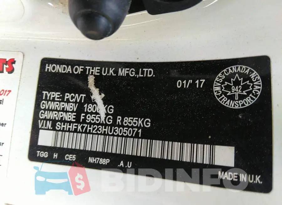SHHFK7H23HU305071 Photo# 9