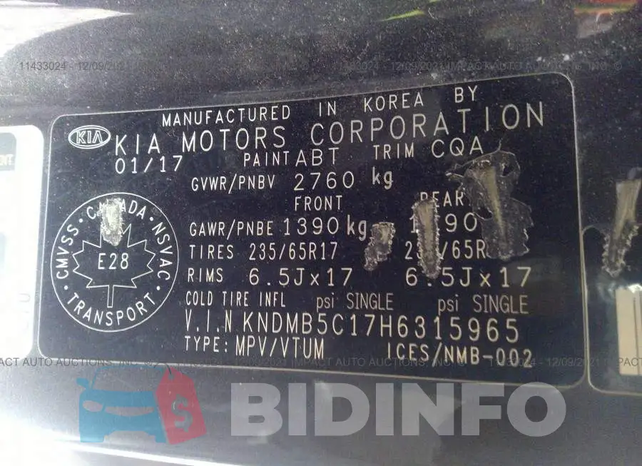 KNDMB5C17H6315965 Photo# 9
