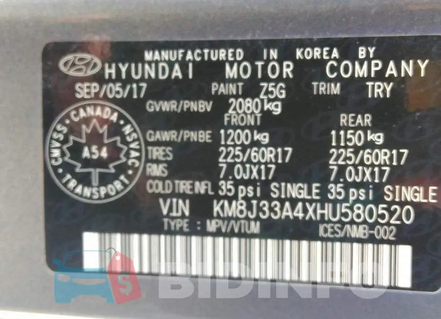 KM8J33A4XHU580520 Photo# 9