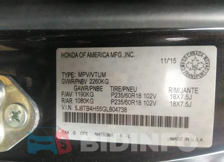 5J8TB4H55GL804738 Photo# 9