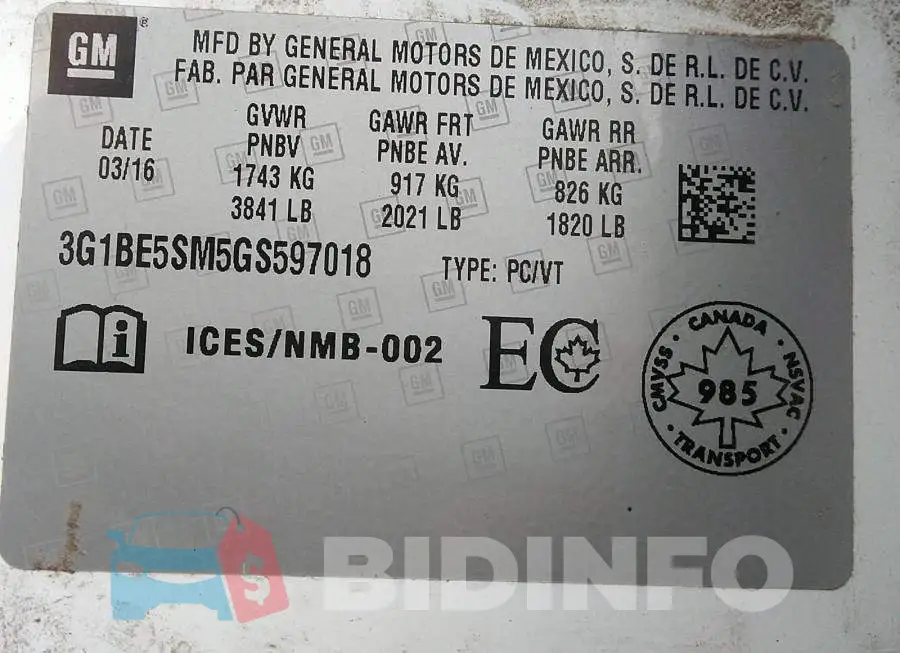 3G1BE5SM5GS597018 Photo# 9