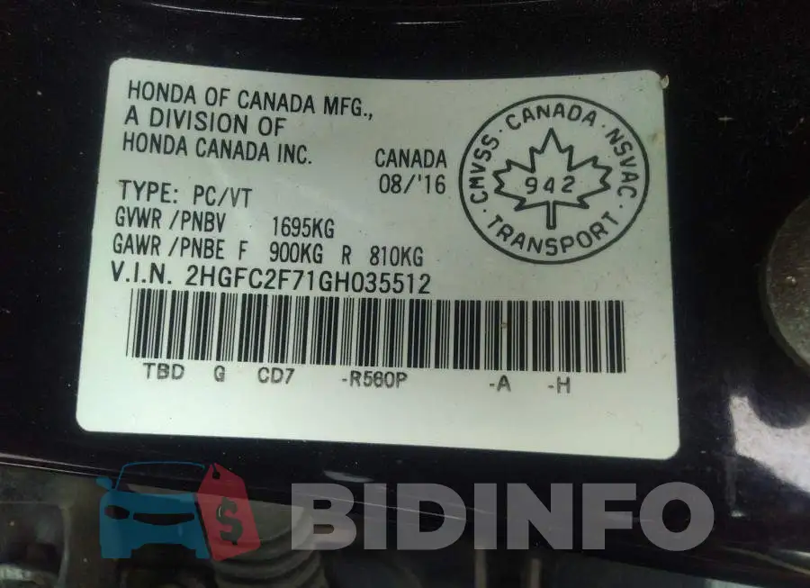 2HGFC2F71GH035512 Photo# 9