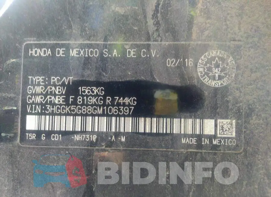 3HGGK5G88GM106397 Photo# 9