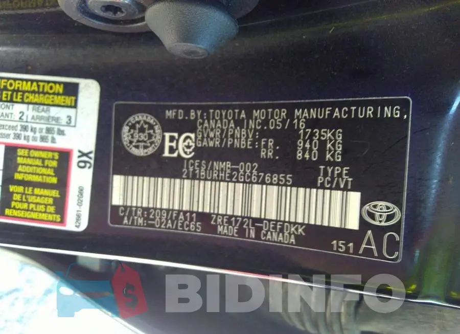 2T1BURHE2GC676855 Photo# 9