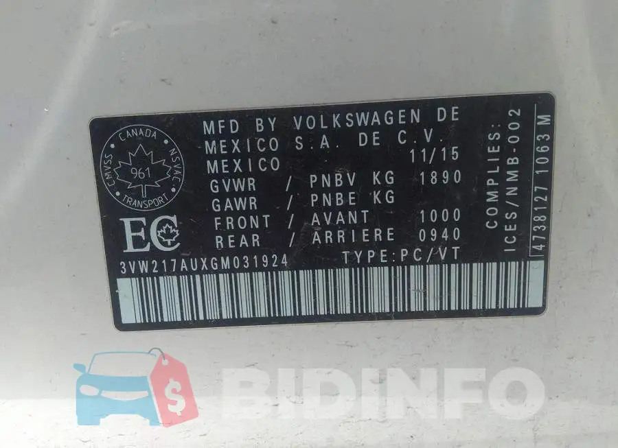 3VW217AUXGM031924 Photo# 9