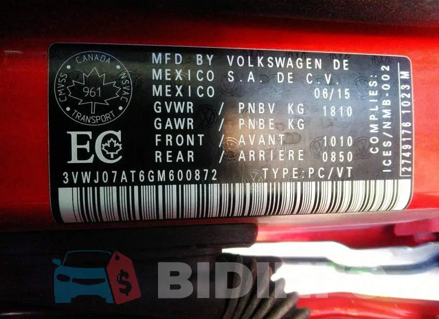 3VWJ07AT6GM600872 Photo# 9