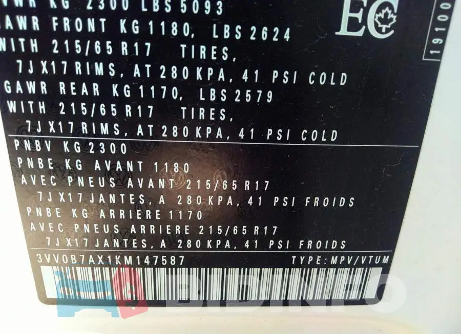 3VV0B7AX1KM147587 Photo# 9