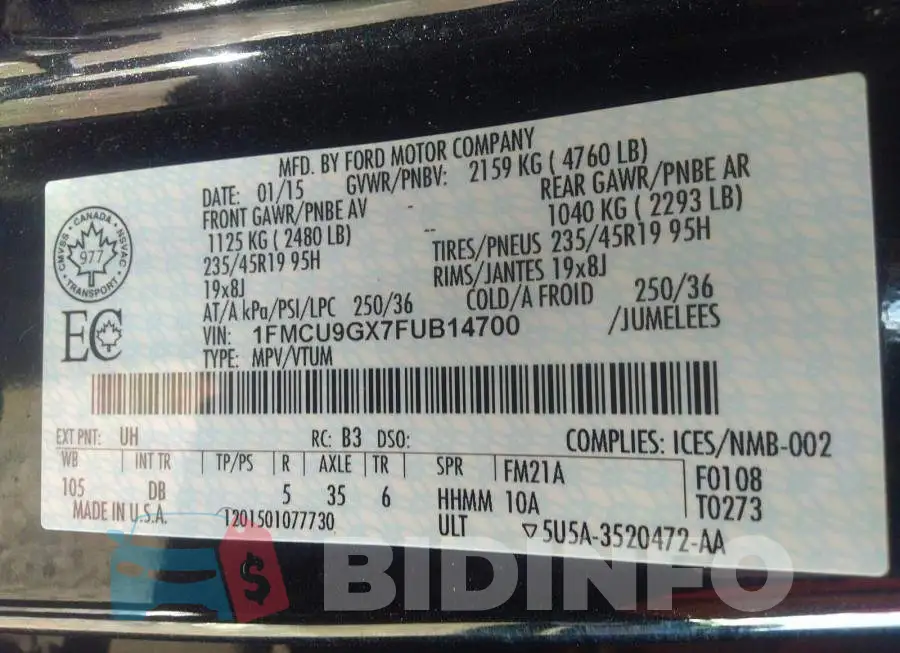 1FMCU9GX7FUB14700 Photo# 9