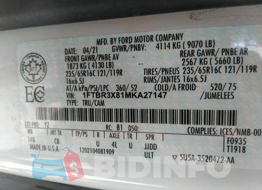 1FTBR3X81MKA27147 Photo# 9