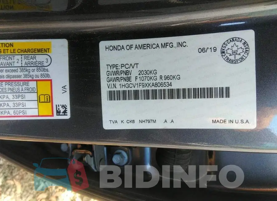 1HGCV1F9XKA806534 Photo# 9