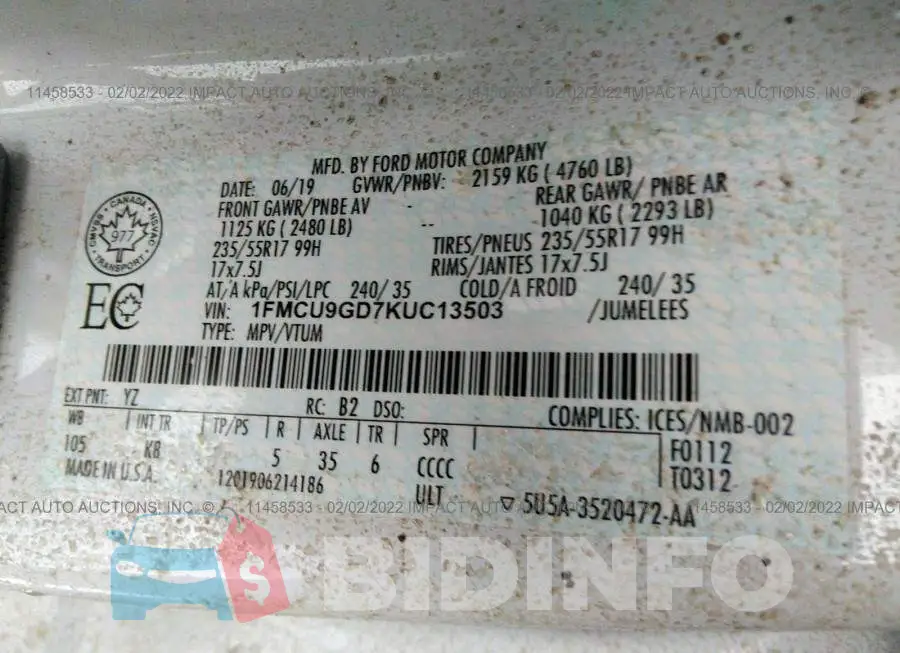 1FMCU9GD7KUC13503 Photo# 9