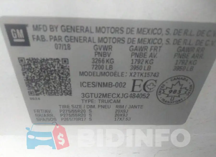 3GTU2MECXJG484052 Photo# 9