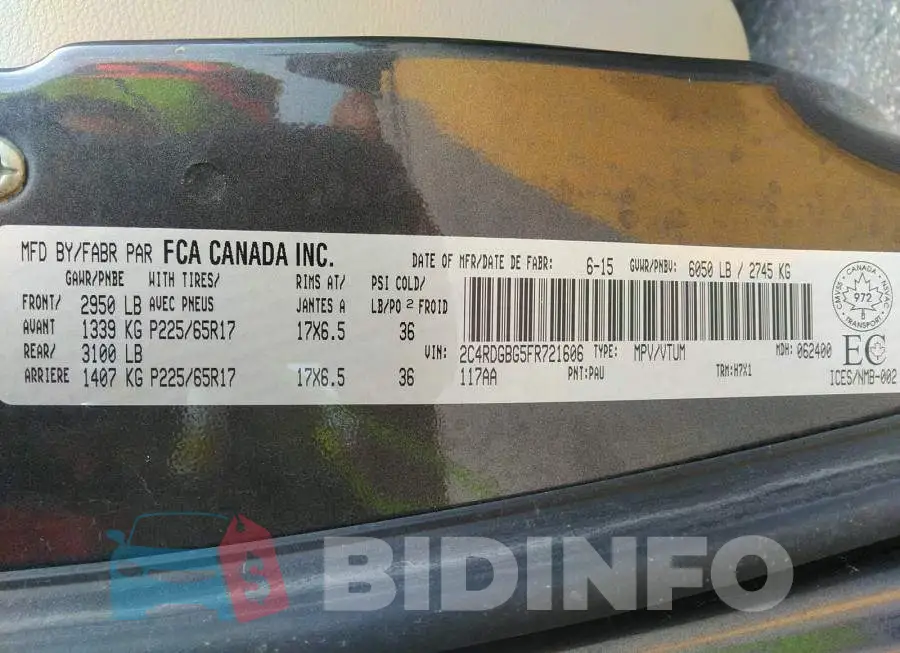 2C4RDGBG5FR721606 Photo# 9
